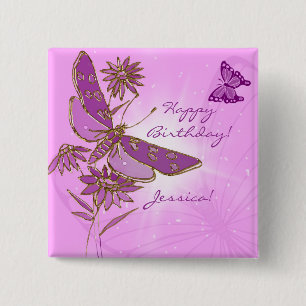 Pink Purple Butterfly Button