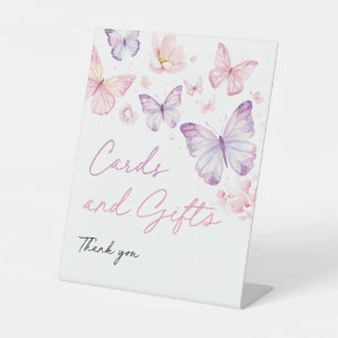 Pink Purple Butterfly Cards & Gifts Baby Shower Pedestal Sign