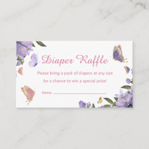 pink purple butterfly diaper raffle baby shower  enclosure card