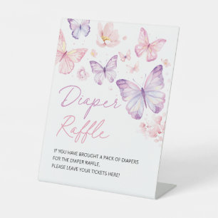 Pink Purple Butterfly Diaper Raffle Baby Shower Pedestal Sign