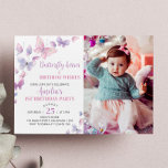 Pink Purple Butterfly First Birthday Invitation<br><div class="desc">Our butterfly birthday invitation is the perfect way to invite friends and family to your party. The design features a whimiscal theme, with plenty of space for all the important details such as the date, time, and location of the party. Perfect for any age, gender and theme of the party,...</div>
