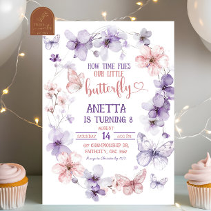 Pink Purple Butterfly Floral Birthday Party Invitation