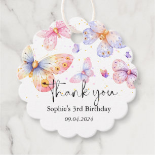 Pink Purple Butterfly Girl All Ages Birthday Favour Tags