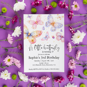 Pink Purple Butterfly Girl All Ages Birthday   Invitation