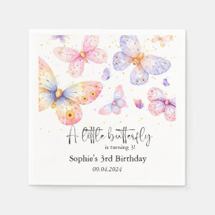 Pink Purple Butterfly Girl All Ages Birthday   Napkin
