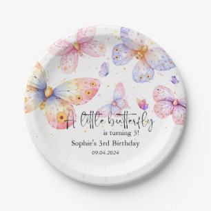 Pink Purple Butterfly Girl All Ages Birthday Paper Plate