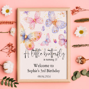 Pink Purple Butterfly Girl All Ages Birthday   Poster
