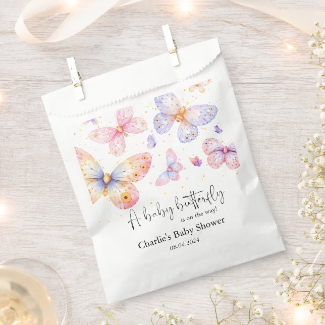 Pink Purple Butterfly Girl Baby Shower  Favour Bag (Clipped)