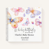 Pink Purple Butterfly Girl Baby Shower Guestbook