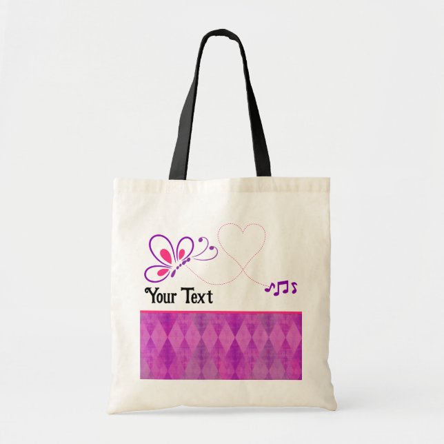Pink Purple Butterfly Heart Customisable Tote Bag (Front)