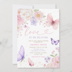 Pink Purple Butterfly Love In Bloom Bridal Shower Invitation