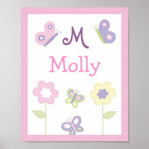 Pink Purple Butterfly Nursery Wall Art Name Print