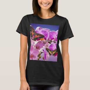 Pink purple butterfly orchid flower watercolor T-Shirt