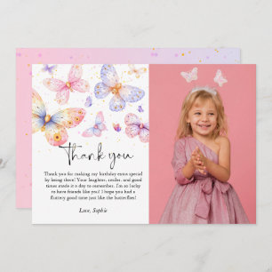 Pink Purple Butterfly Photo All Ages Birthday  Thank You Card