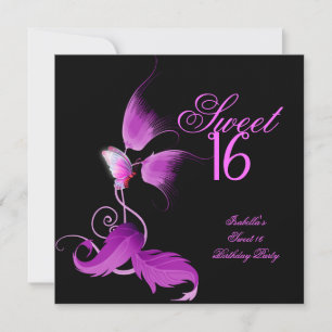 Pink Purple Butterfly Sweet 16 Sixteen Party Invitation