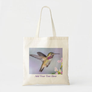 Pink & Purple Calliope Hummingbird in Flight Tote Bag