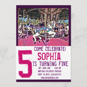 Pink Purple Carousel Horse Birthday Invitations