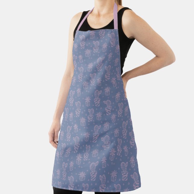 Pink & Purple Cartoon Cactus Pattern Apron (Insitu)