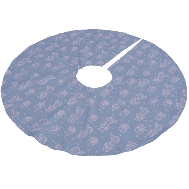 Pink & Purple Cartoon Cactus Pattern Brushed Polyester Tree Skirt (Angled)