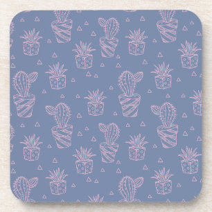 Pink & Purple Cartoon Cactus Pattern Coaster