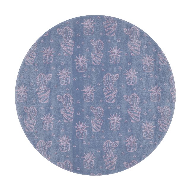 Pink & Purple Cartoon Cactus Pattern Cutting Board (Front)
