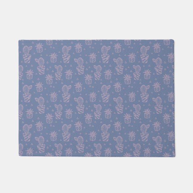 Pink & Purple Cartoon Cactus Pattern Doormat (Front)