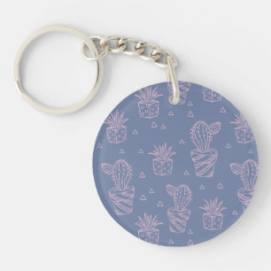 Pink & Purple Cartoon Cactus Pattern Key Ring