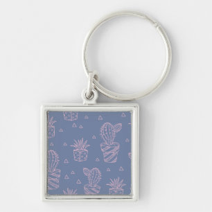 Pink & Purple Cartoon Cactus Pattern Key Ring