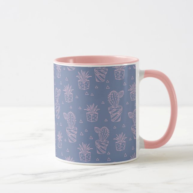 Pink & Purple Cartoon Cactus Pattern Mug (Right)