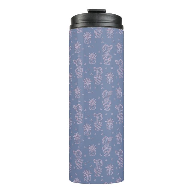 Pink & Purple Cartoon Cactus Pattern Thermal Tumbler (Front)