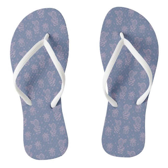 Pink & Purple Cartoon Cactus Pattern Thongs (Footbed)