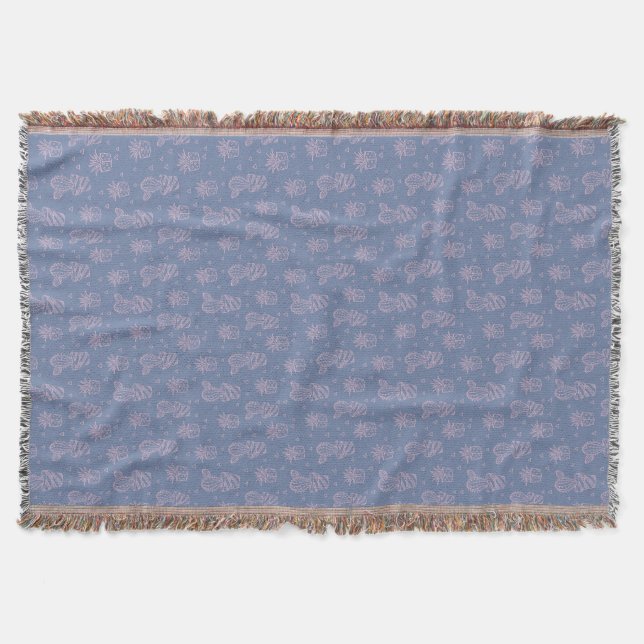 Pink & Purple Cartoon Cactus Pattern Throw Blanket (Front)