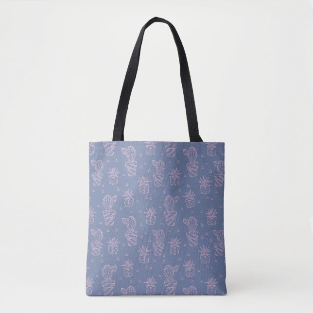 Pink & Purple Cartoon Cactus Pattern Tote Bag (Front)