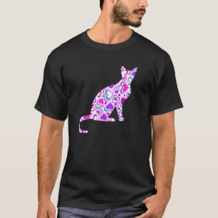 Pink Purple Cat with Hearts, Pretty Cat Long Sleev T-Shirt