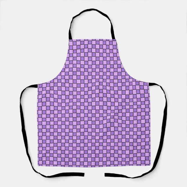 Pink Purple Chequerboard Gingham Pattern Apron (Front)