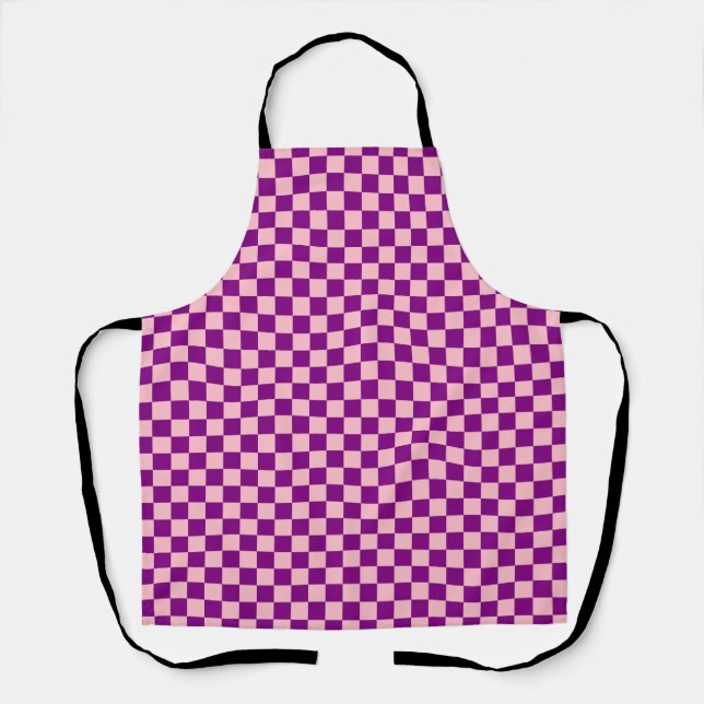 Pink Purple Chequerboard Gingham Pattern Apron (Front)