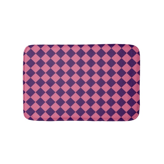 Pink Purple Chequered Diamond Pattern  Bath Mat (Front)