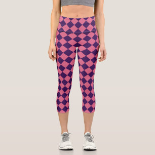 Pink Purple Chequered Diamond Pattern Capri Leggings