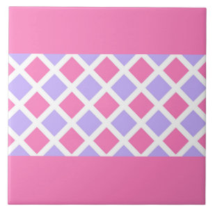 Pink Purple Chequered Diamond Pattern Ceramic Tile