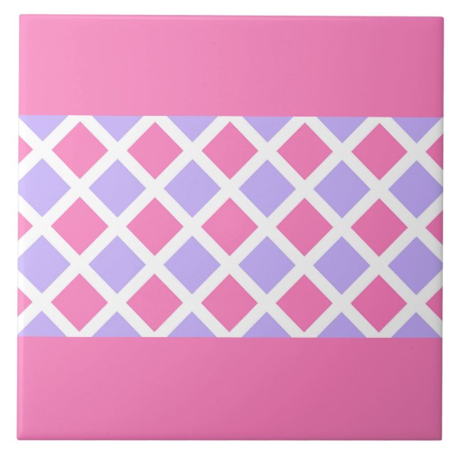 Pink Purple Chequered Diamond Pattern Ceramic Tile (Front)