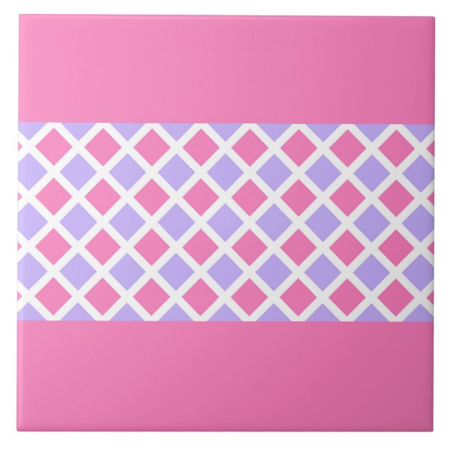 Pink Purple Chequered Diamond Pattern Ceramic Tile (Front)
