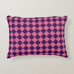 Pink Purple Chequered Diamond Pattern Decorative Cushion