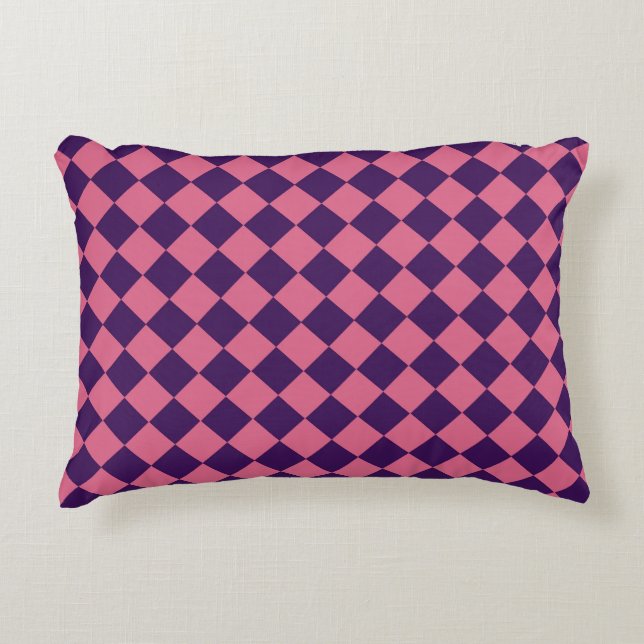 Pink Purple Chequered Diamond Pattern  Decorative Cushion (Front)