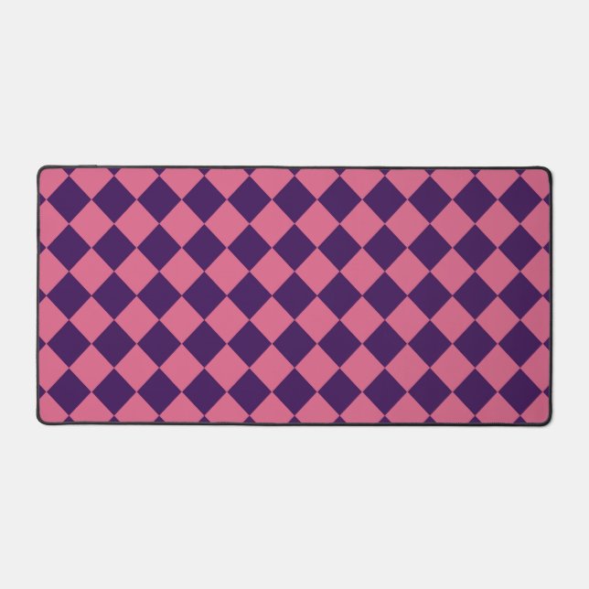 Pink Purple Chequered Diamond Pattern  Desk Mat (Front)