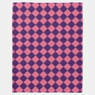 Pink Purple Chequered Diamond Pattern Fleece Blanket