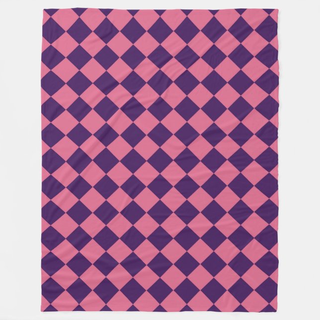 Pink Purple Chequered Diamond Pattern Fleece Blanket (Front)