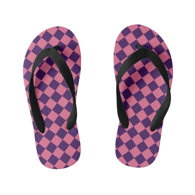 Pink Purple Chequered Diamond Pattern  Kid's Thongs (Footbed)