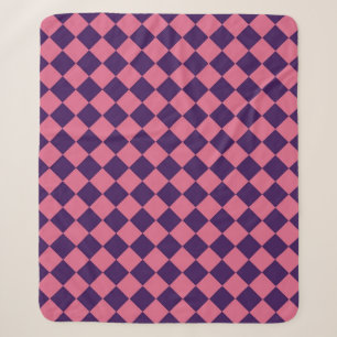 Pink Purple Chequered Diamond Pattern Sherpa Blanket