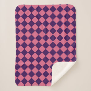 Pink Purple Chequered Diamond Pattern Sherpa Blanket