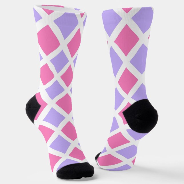 Pink Purple Chequered Diamond Pattern Socks (Angled)